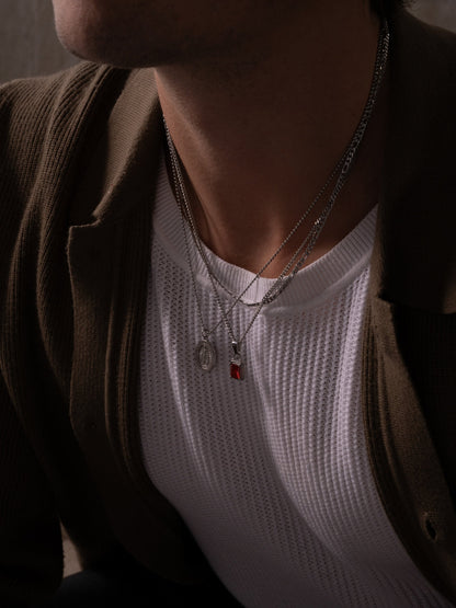 Rode edelsteen ketting | Zilver