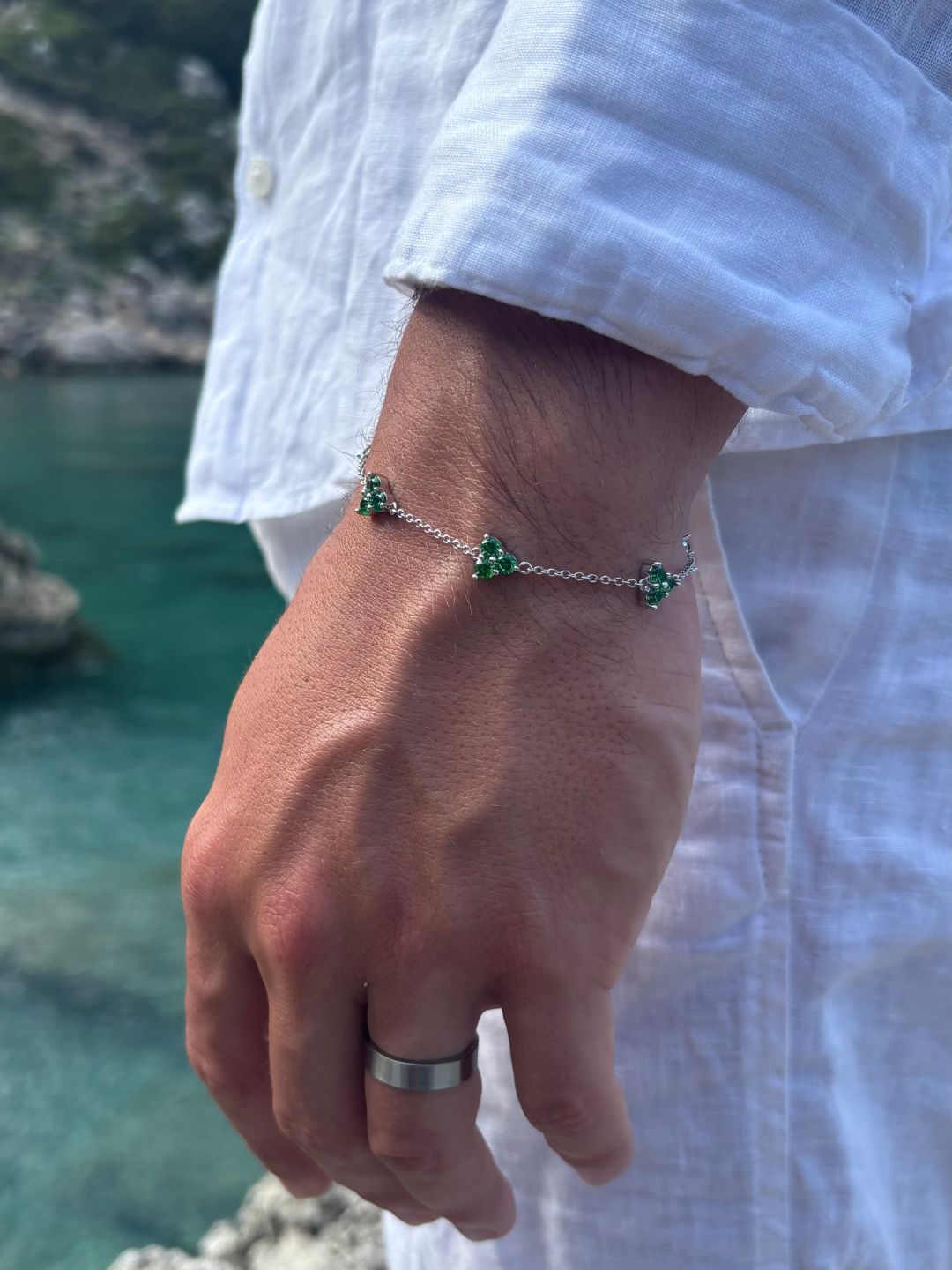 GROENE KLAAVERARMBAND | Zilver