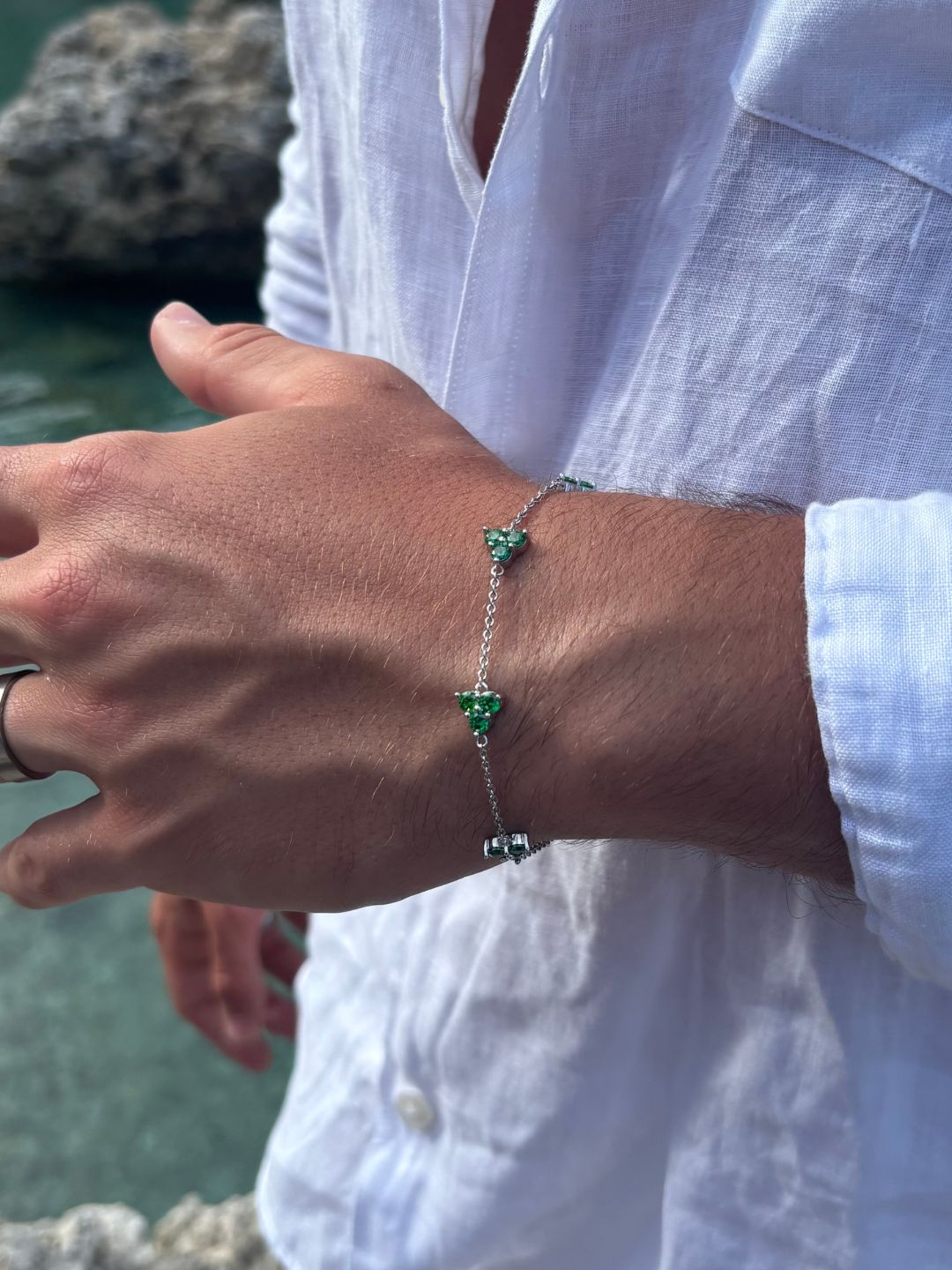 GROENE KLAAVERARMBAND | Zilver