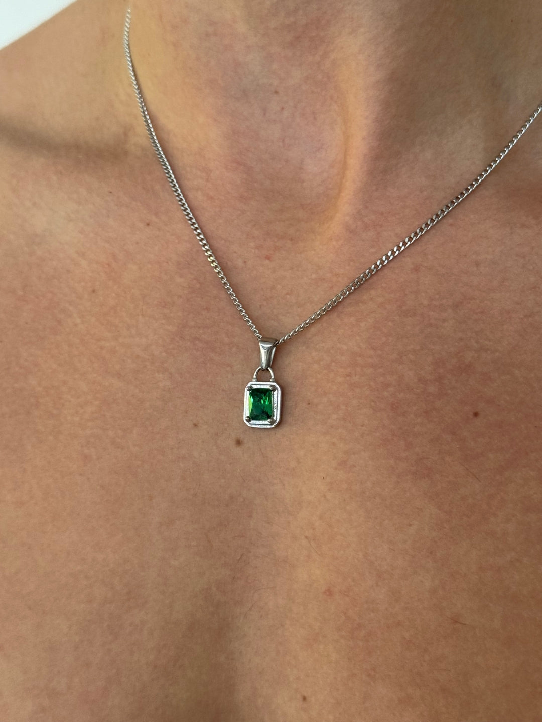 GROENE EDELSTEENKETTING | Zilver